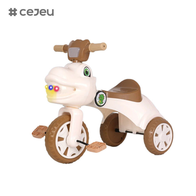 Triciclo en forma de dinosaurio para niños, con música, luces, caja de almacenamiento, opciones de color rosa, verde, café
