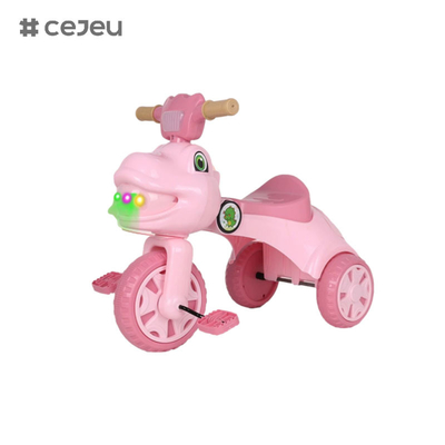 Triciclo en forma de dinosaurio para niños, con música, luces, caja de almacenamiento, opciones de color rosa, verde, café