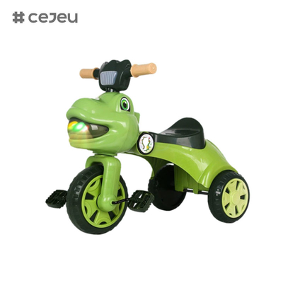 Triciclo en forma de dinosaurio para niños, con música, luces, caja de almacenamiento, opciones de color rosa, verde, café