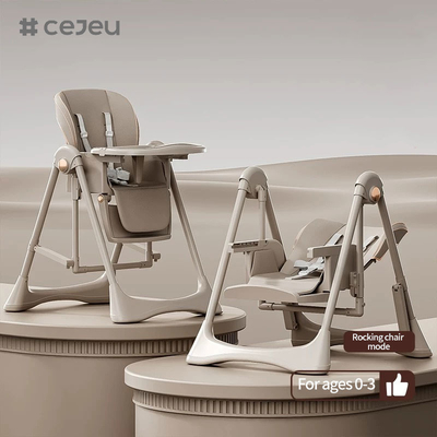 CJ-28,2 en 1+PP+Swing,Grey/White/Pink/Brown,cuatro de color,tamaño de embalaje 64*31*57cm,silla alta de bebé fiable y segura