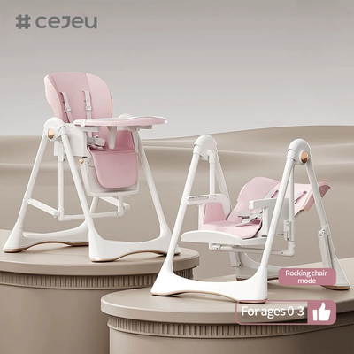CJ-28,2 en 1+PP+Swing,Grey/White/Pink/Brown,cuatro de color,tamaño de embalaje 64*31*57cm,silla alta de bebé fiable y segura