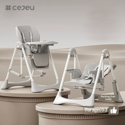 CJ-28,2 en 1+PP+Swing,Grey/White/Pink/Brown,cuatro de color,tamaño de embalaje 64*31*57cm,silla alta de bebé fiable y segura