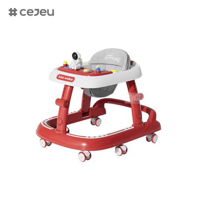 CJ-5688, andador de bebé, Música 7 Ajustador de altura Rueda silenciosa * 6 almohadón: lino Un clic plegable, Rojo Verde Negro