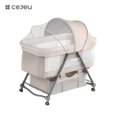 CJ-BJJ-001 Cuna de bebé de altura ajustable Cuna de bebé de altura ajustable cama cuna cuna con cuna 300D tela de lino de cuatro colores