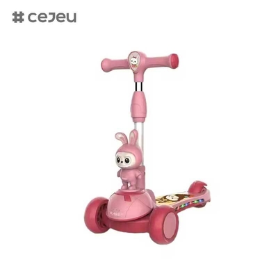 CJ-HLW-209,Labubu Scooter plegable para niños de 3 a 12 años de edad Scooter de ruedas de flash de pequeño tamaño de crecimientoNuevo dibujo animado del fabricante Labubu Style Scooter para niños con luces de plástico extensible y plegable