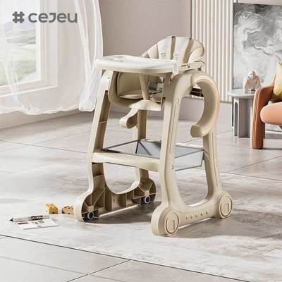 CJ-SH-S08 Trona para bebé, silla alta para bebés y niños pequeños con bandeja ajustable, ruedas con bloqueo y cojín de PU lavable